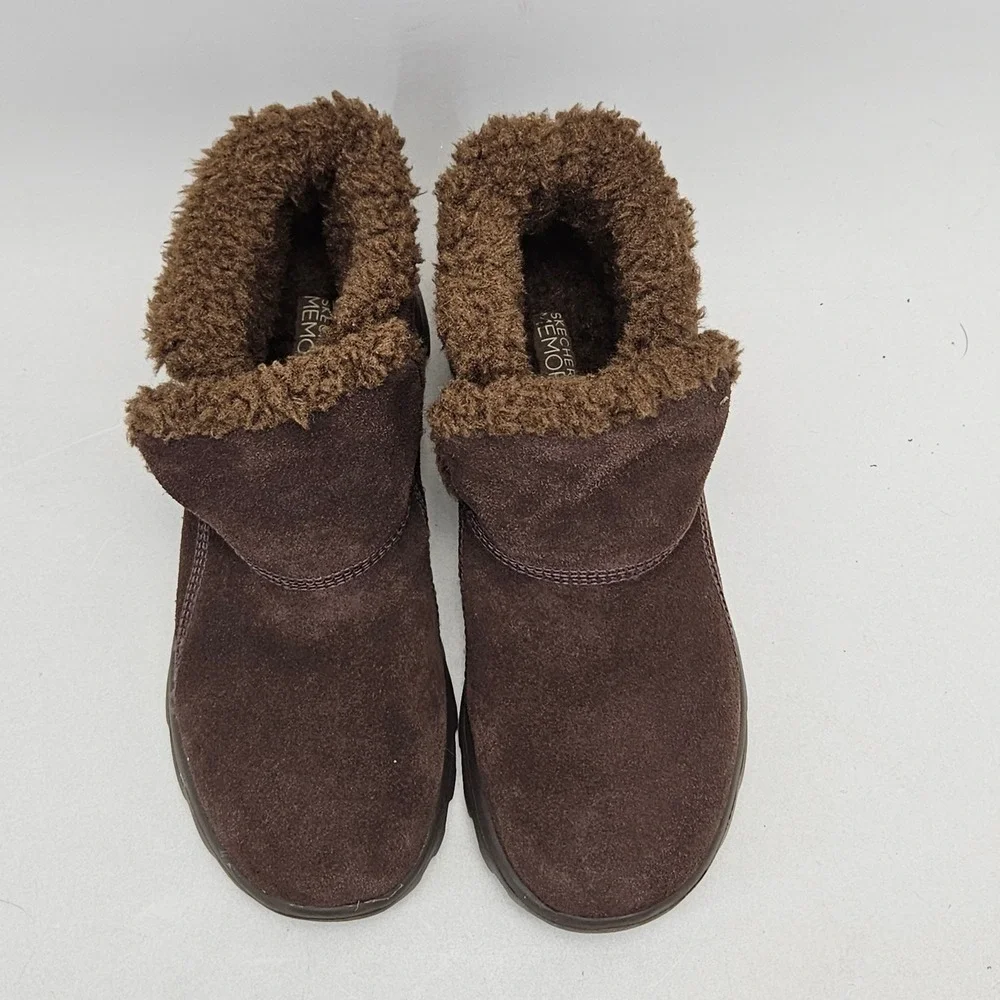Skechers On-the-GO 13832 Womens 7 Chocolate Brown Suede Faux Fur Ankle Boots